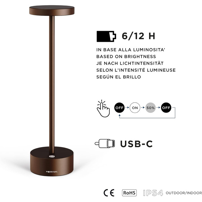 Нова шпилька - IP54 для приміщень/вулиці - USB-C - Бездротова акумуляторна світлодіодна настільна лампа - регульоване світло в 2 інтенсивності - Для дому та ресторану Оксид бронзи Новий стилет 3