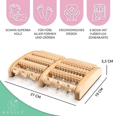 Ролик для масажу ніг NESILY Premium Wood в т.ч. німецька інструкція - Рефлексотерапевтичний масаж стоп - Ролик для масажу стоп Wood для масажу стоп - Роликовий масаж стоп Wood при підошовному фасціїті П'яткова шпора