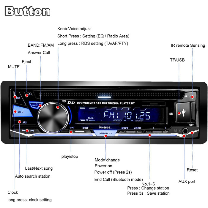 Автомобільна стереосистема Alondy з програвачем CD/DVD Bluetooth USB, CD-тюнер 1Din з радіо RDS FM AM MP3 SD AUX DVD-1 Din