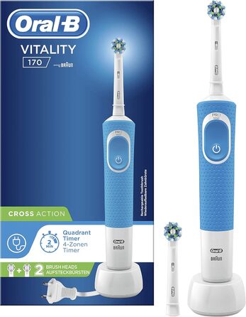 Електрична зубна щітка Oral-B, акумуляторна, Vitality 170, коливальний і обертовий рух, акумулятор тривалого терміну служби, 2 насадки для щітки та 1 зубна щітка, синій, ідея для подарунка