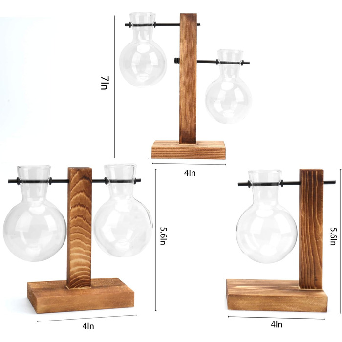 И гідропонна скляна ваза з дерев'яним тримачем підвісна ваза квіткова ваза настільна ваза декоративна ваза груша вінтажна ваза авокадо з дерев'яною підставкою прикраса для домашнього саду офісного столу, 3 шт.