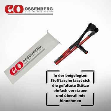 Складна дорожня опора Ossenberg з карбону з анатомічною жорсткою ручкою права - регульована по висоті туристичний милиця - милиця на передпліччя - з навантаженням до 140 кг - легка і стійка - червоний для правої руки Червоний