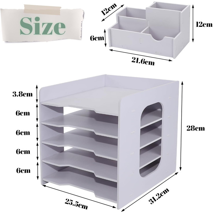 Настільний органайзер IOUGDSEC з 5 відділеннями для зберігання, тримач для документів з тримачем для ручки, розмір A4, лоток для листів, лоток для документів з висувним ящиком для офісу, школи, дому