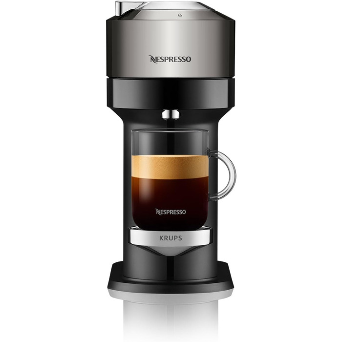 Кавова капсульна машина Nespresso Krups XN910C Vertuo Next Резервуар для води 1,1 л Розпізнавання капсул за штрих-кодом 6 розмірів чашок Функція вимкнення живлення 54 переробленого пластику Темний хром