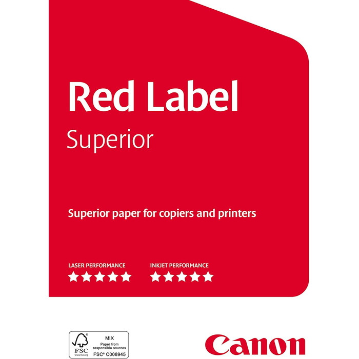 Діловий папір Canon Red Label Superior (5 x 500 аркушів, сертифікований FSC, формат A4 80 г/м, усі принтери яскраво-білого кольору CIE 168)