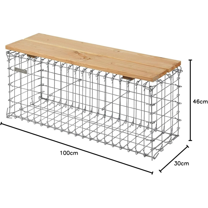 Садова лавка bellissa GABIONE - 97150 - Вузька лавка з габіонів без спинки - Садова лава, сидіння з ялиці Дугласа - 100 х 30 х 46 см