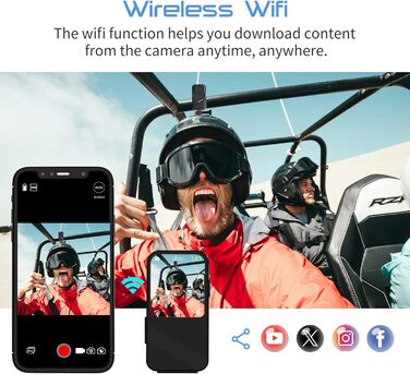 Сенсорний екран Action Cam 4K60FPS 48MP WiFi 8 шт. Zoom EIS 20m Waterproof with 64GB Sports Camera Card Underwater Camera Card 2.4G Remote Control 2x1350mAh Batteries, 20