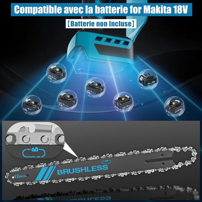 Акумуляторна бензопила 3 в 1 для електричної бензопили Makita 18V, 1000W 6-дюймової, 8-дюймової та 12-дюймової, 82 FT / S з запобіжним замком Автоматична маслянка, акумуляторна бензопила для садових та будівельних робіт (без акумулятора)