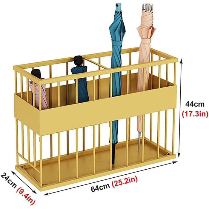Тримач для парасольки XZFJFID, підставка для парасольки, металева підставка для парасольки, для торгового центру, вестибюль квартири, парасольки, тростини, прямокутна стійка для зберігання з піддоном для крапель, відро для парасольки для Hal Gold 64 x 24 