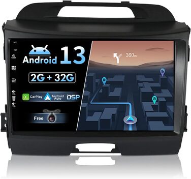 Автомобільна стереосистема JOYX Android 13 IPS Double Din підходить для Kia Sportage (2010-2015) - Вбудований CarPlay Android Auto - Камера заднього виду БЕЗКОШТОВНО - 9 дюймів 2G32G - Управління на кермі 4G WiFi DAB BT Mirrorlink