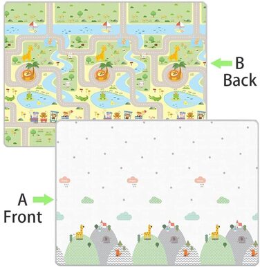 Дитячий ігровий килимок Skrsila Килимок для повзання Складний дитячий ігровий килимок Двосторонній ігровий дитячий килимок, матеріал XPE, нетоксичний, водонепроникний, протиковзкий, без бісфенолу А, 150 x 180 x 0,5 см (150 x 180 см, ліс тварини)