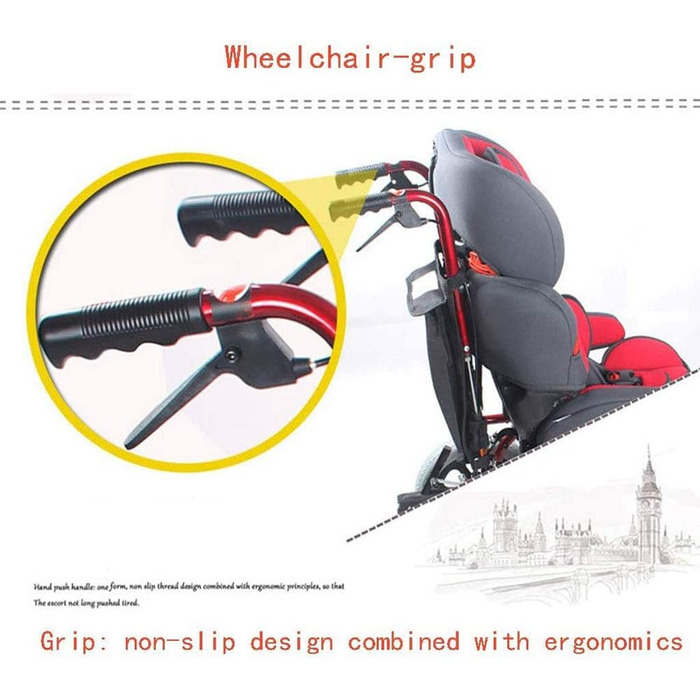 Міцна та стійка легка інвалідна коляска для дорослих та людей похилого віку, самохідна, ідеально підходить для людей похилого віку та інвалідів Red