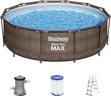 Набір каркасних басейнів Bestway Steel Pro MAX з фільтруючим насосом Ø 366 x 100 см, Ротанговий вигляд (шоколадно-коричневий), Круглий