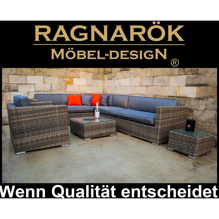 Дизайн меблів Ragnark PolyRattan lounge - Німецький виробник - 8 років ГАРАНТІЯ - Садові меблі, група сидінь, стіл, алюміній, нержавіюча сталь, також двостороннє регульоване крісло, ротанг, натуральна оббивка, сірий