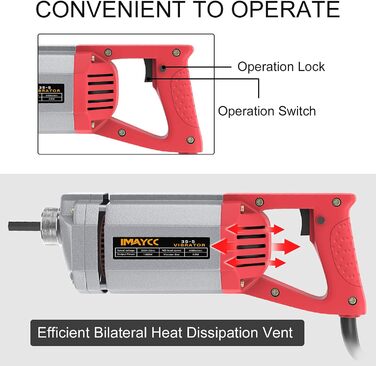 Електричний вібратор для бетону IMAYCC, внутрішній вібратор для пляшок потужністю 1300 Вт, вібраційний вібратор довжиною 2 м для бетону, швидкість вала перемішування 4300 об/хв, діаметр вібраційного валу 35 мм