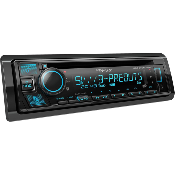 Автомагнітола Kenwood KDC-BT950DAB з системою гучного зв'язку DAB і Bluetooth (USB, AUX-In, високопродуктивний тюнер, Spotify Control, звуковий процесор, 4х50 Вт, var. Освітлення, антена DAB) Одинарний