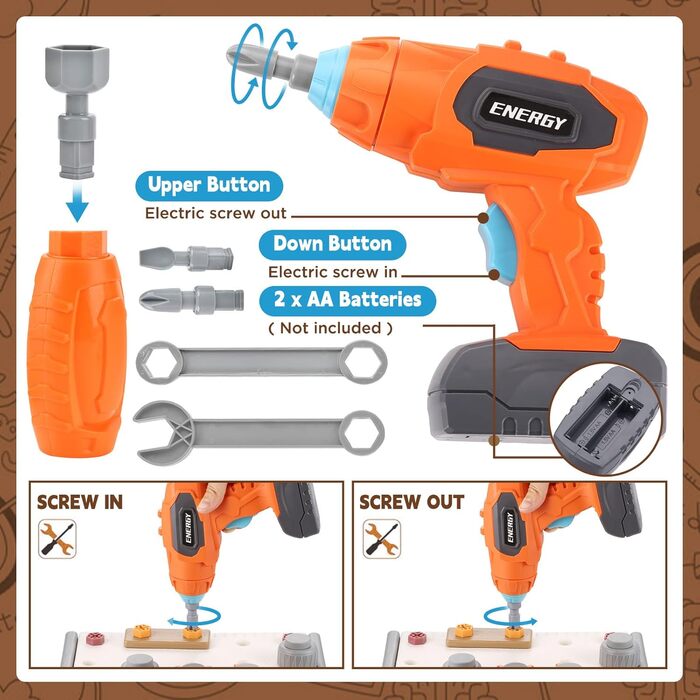 Акумуляторна викрутка дитяча 120-штучний інструмент набір інструментів іграшки Монтессорі малюки ящик для інструментів рольова гра освітня іграшка будівельний набір для хлопчиків і дівчаток від 3 до 10 років
