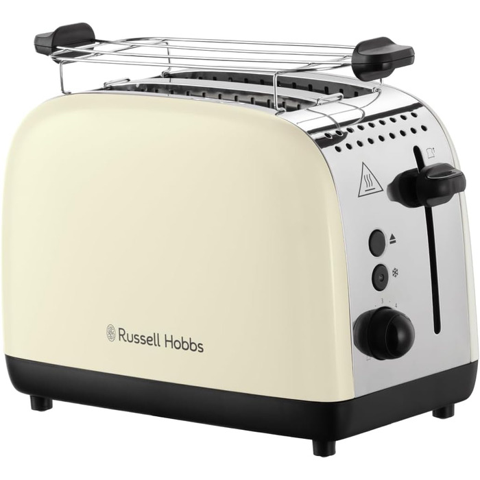 Тостер Russell Hobbs на 2 скибочки Colours Plus Stainless Steel Cream (надзвичайно широкі отвори для тостів, включаючи насадку для булочки, 6 рівнів підрум'янювання функція розморожування, функція lift & look, 1600 Вт) 26551-56 Тостер НОВИНКА