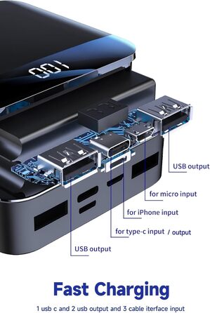 Найменший і найлегший зовнішній акумулятор USB-C ємністю 10 000 мАг, ультракомпактний, високошвидкісна технологія заряджання, портативний зарядний пристрій для iPhone, Samsung Galaxy і багато іншого (чорний)