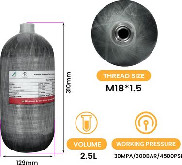 Резервуар високого тиску HPA 2.5 л з вуглецевого волокна