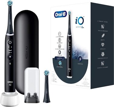 Електрична зубна щітка Oral-B iO Series 6, електрична зубна щітка black lava & iO Series 6, 2 щітки, 5 режимів чищення, магнітна технологія, дисплей і дорожній кейс, білий