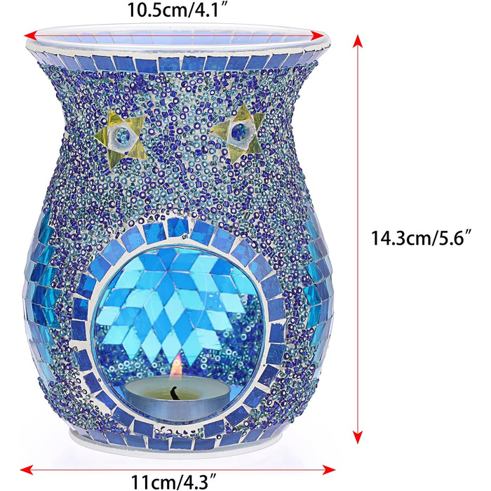 Чарівна скляна мозаїчна воскова грілка, аромат свічки, олійна грілка, підсвічник для чаю, пальник для ефірних масел, підсвічник для чаю, ароматична грілка, ароматерапія, домашній дифузор, прикраса для столу синій