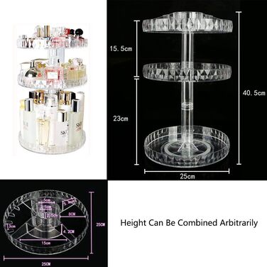 Органайзер для косметики SLHEQING Багатофункціональна коробка для зберігання косметики, що обертається на 360 градусів, регульований органайзер для косметики, акрилове косметичне сховище