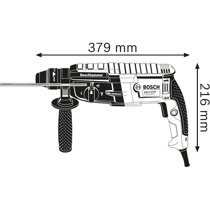 Перфоратор Bosch Professional GBH 2-28 F (у комплекті з додатковою ручкою, обмежувачем глибини 210 мм, машинною шкуркою, вставкою L-BOXX, L-BOXX) GBH 2-28 у кейсі