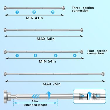 Душова штанга Висувний карниз без свердління Натяжна штанга Телескопічна шторка для ванної кімнати, вікна, шафи Срібло 100-185 см (), 1Piece 100-185CM