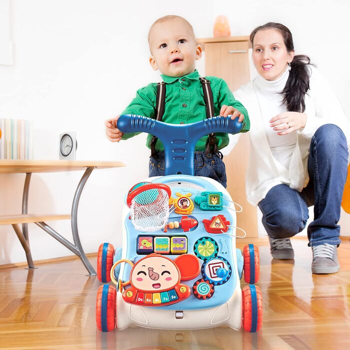 Дитячі ходунки Baby Walker, дитячі ігрові та ходунки 3 в 1 з багатофункціональним знімним ігровим полем, регульовані по висоті ходунки з музикою, регульована швидкість, подарунки для немовлят