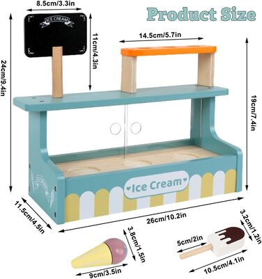 Дерев'яний прилавок для морозива, дерев'яний набір для морозива, підставка для морозива, дитячі аксесуари для кухні та магазину, рольова іграшка їжа дерев'яна іграшка для хлопчиків дівчаток від 3 років подарунки на день народження