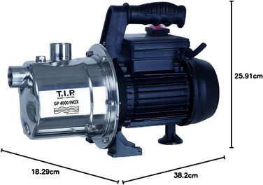Садовий насос T.I.P. з нержавіючої сталі (продуктивність 4000 л/год, напір 42 м, тиск 4,2 бар, потужність 800 Вт, самовсмоктування, струменева гідравлічна система, захист від теплового перевантаження, ергономічна ручка) GP 4000 INOX, 31371 Продуктивність 