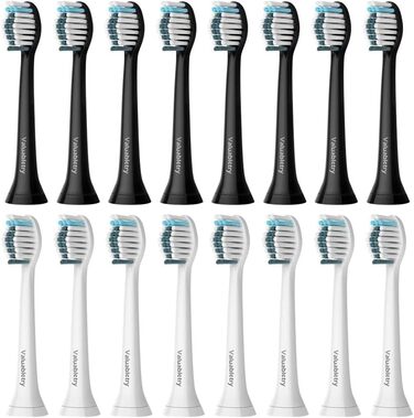 Змінних щіток Whitening Clean, сумісних з електричною зубною щіткою Philips Sonicare, 8 білих і 8 чорних щіток., 16