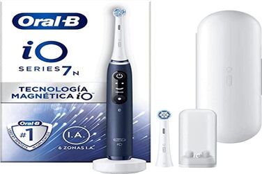 Електрична зубна щітка Oral-B iO 7N, синя, з 2 насадками для щітки та 1 дорожнім кейсом, розроблена Braun