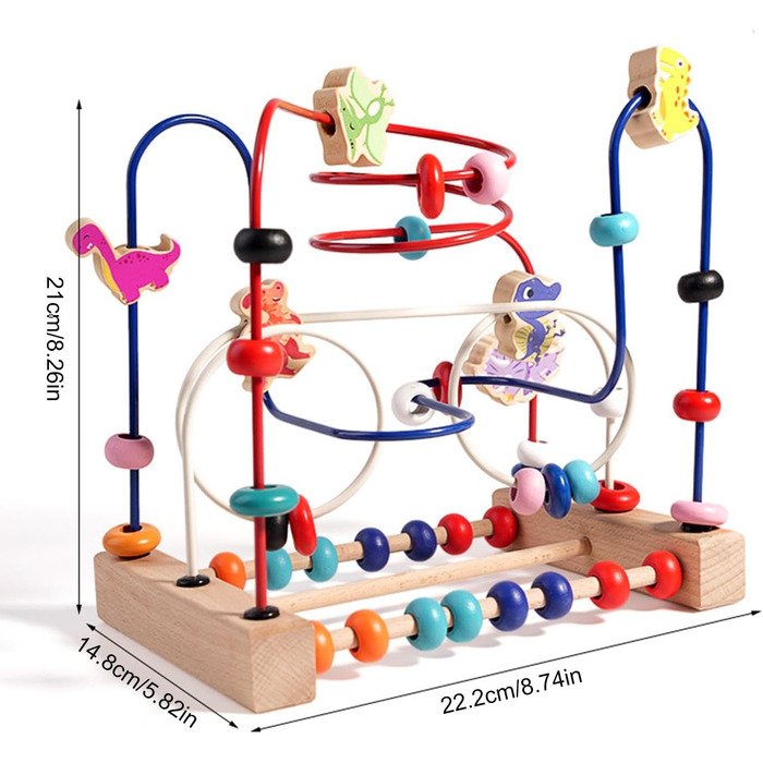 Дерев'яна іграшка-лабіринт з бісеру, кольорова іграшка з бісеру Американські гірки, іграшка з бісеру Динозавр, іграшка з бісеру Абакус, дерев'яна іграшка-лабіринт з бісеру Лабіринт - це цікавий освітній інструмент, призначений для розвитку дітей.