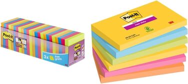 Стікери Super Sticky Notes, упаковка з 24 блокнотів, 90 аркушів на блокнот, 76 мм x 76 мм, кольори зелений, рожевий, синій, помаранчевий - надзвичайно міцні наліпки для нотаток, списків справ і нагадувань (багатобарвний, стандартний, набір наліпок 76 x 12