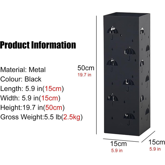 Тримач для парасольки AWMYEZOU Прямокутна підставка для парасольки, металева підставка для парасольки, порожнистий тримач для парасольки, для великих парасольок Обгортковий папір Більярдні киї Мечі Килимок для йоги (колір чорний) чорний One size