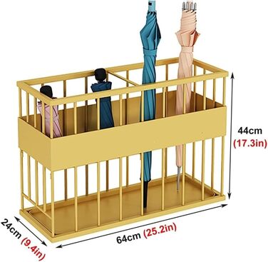 Тримач для парасольки XZFJFID, підставка для парасольки, металева підставка для парасольки, для торгового центру, вестибюль квартири, парасольки, тростини, прямокутна стійка для зберігання з піддоном для крапель, відро для парасольки для Hal Gold 64 x 24 
