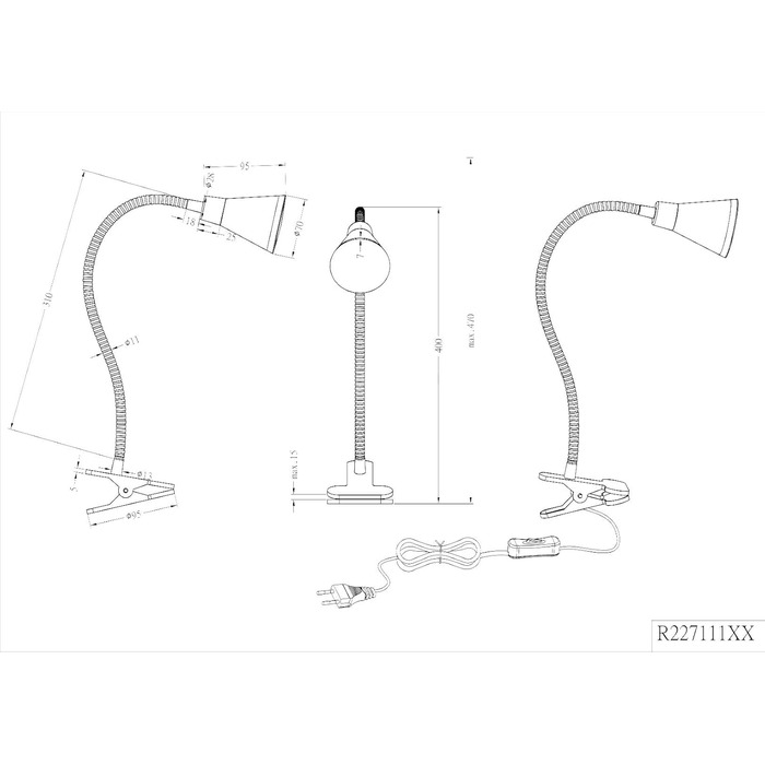 Світильник реальності LED Clamp Lamp Arras R22711187, в т.ч. 5 Вт LED, плафон пластиковий титановий кольоровий титановий затискач лампа