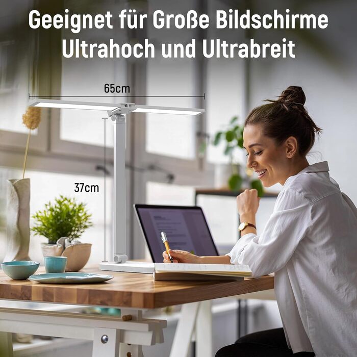 Настільна лампа Mefine LED з регулюванням яскравості, настільна лампа з подвійною головою 12 Вт з вилкою живлення, настільна лампа біла 5 колірної температури та 10 рівнів яскравості, офісна лампа для захисту очей для навчання читання біла з адаптером