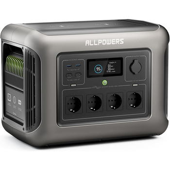 Портативна електростанція ALLPOWERS R1500, батарея LiFePO4 1152 Втгод із сонячним генератором змінного струму потужністю 1800 Вт (пікова потужність 3000 Вт), безшумне мобільне аварійне джерело живлення 43 дБ для подорожей у саду для вечірок і кемпінгу