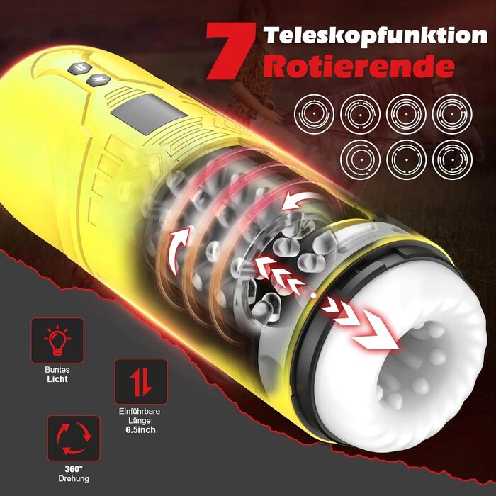 Чашка для електричного мастурбатора HIVEFUN, мастурбація для чоловіків з 7 режимами телескопічної функції та обертової вібрації, секс-іграшки для чоловіків соло мастурбатори кицька піхва кицька пеніс секс-іграшки 2) світло-жовтий