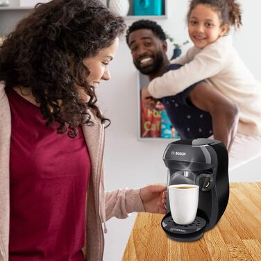 Капсульна машина Bosch Tassimo Happy TAS1002 кавоварка by, 70 напоїв, повністю автоматична, підходить для всіх чашок, компактна, 1400 Вт, чорний/антрацит