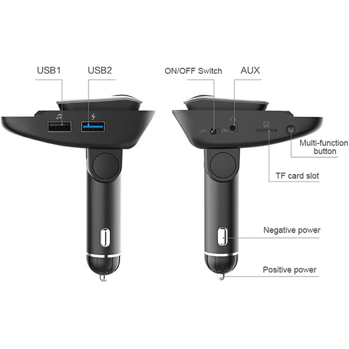 Автомобільний Bluetooth-передавач Asudaro з Bluetooth-гарнітурою Автомобільний MP3-плеєр Бездротове радіо Аудіоадаптер гучного зв'язку Гучний зв'язок із подвійним зарядним пристроєм USB, U-диск TF-карта AUX-вхідний вихід, чорний