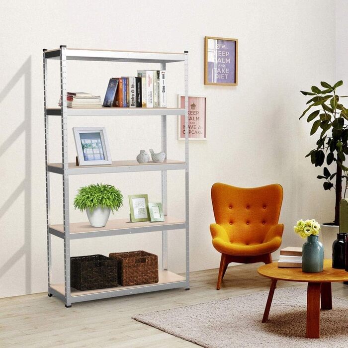 Полиця для зберігання Royalswill Heavy Duty Shelf, 170 x 75 x 30 см - Металева полиця Підвальна полиця Полиця Майстерня без болтів Полиця з 5 суцільними полицями МДФ панелі, вантажопідйомність до 875 кг, Оцинкована 170x75x30см Оцинкована