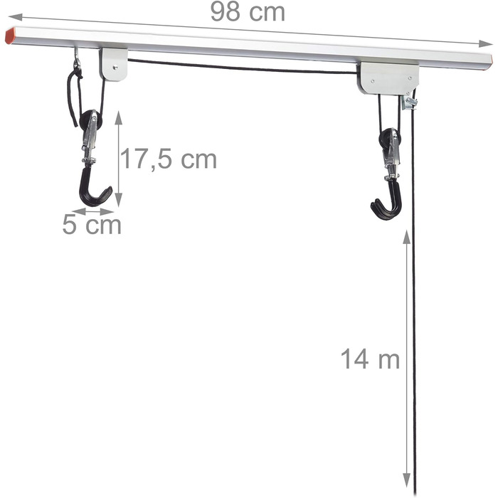 Велосипедний підйомник Relaxdays, до 20 кг, стельовий підйомник з тросовою тягою, для гаража та підвалу, кріплення для стелі велосипеда, сріблястий/чорний