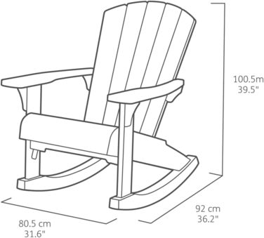 Садове крісло Keter Rocking Adirondack, відкрите крісло-гойдалка з пластику, стійке до атмосферних впливів, класичний американський дизайн, для саду, тераси та балкона, надширокі підлокітники для більшого комфорту