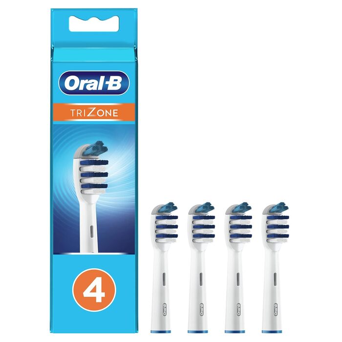 Насадка для електричної зубної щітки Oral-B Trizone, 4 шт. и, засіб для видалення нальоту, 3 зони щетини для глибокого очищення, біла