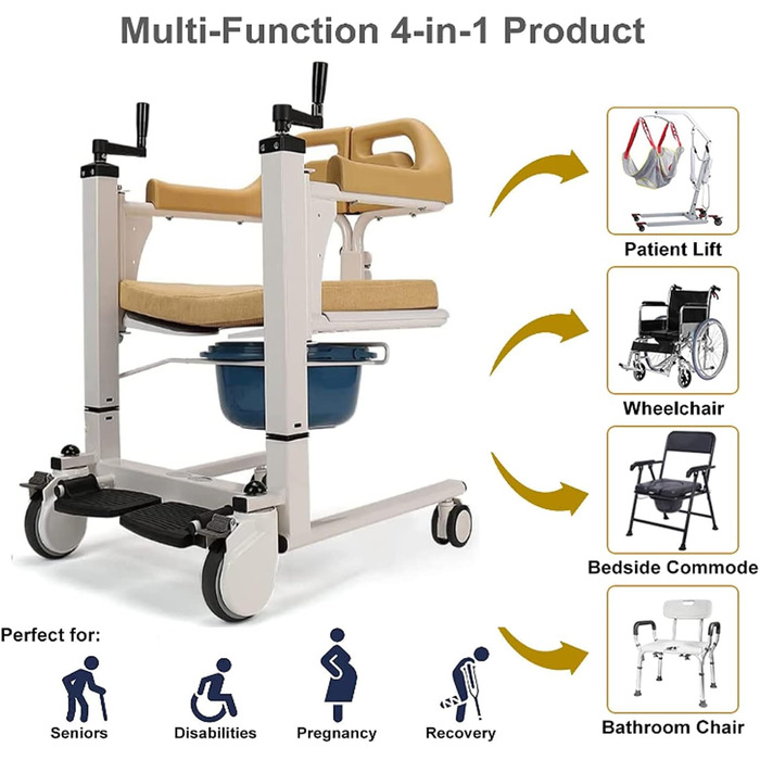 Інвалідний візок для пацієнта підйомний для перевезення пацієнта додому, крісло для перенесення пацієнта, відкривання спинки на 180, приліжковий комод з пісуаром для ліжка, транспортне крісло для людей похилого віку з обмеженими можливостями, 22