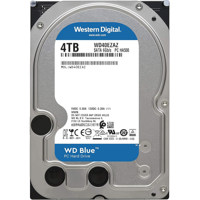 Внутрішній жорсткий диск Western Digital Blue 4 ТБ, SATA 6 Гбіт/с, 3,5 дюйма, 5400 об/хв, 256 МБ кеш-пам'яті, WD40EZAZ (відновлений)